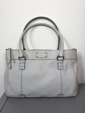 Kate Spade Teegan Berkshire Road Dove Gray Pebbled Leather Satchel Tote.